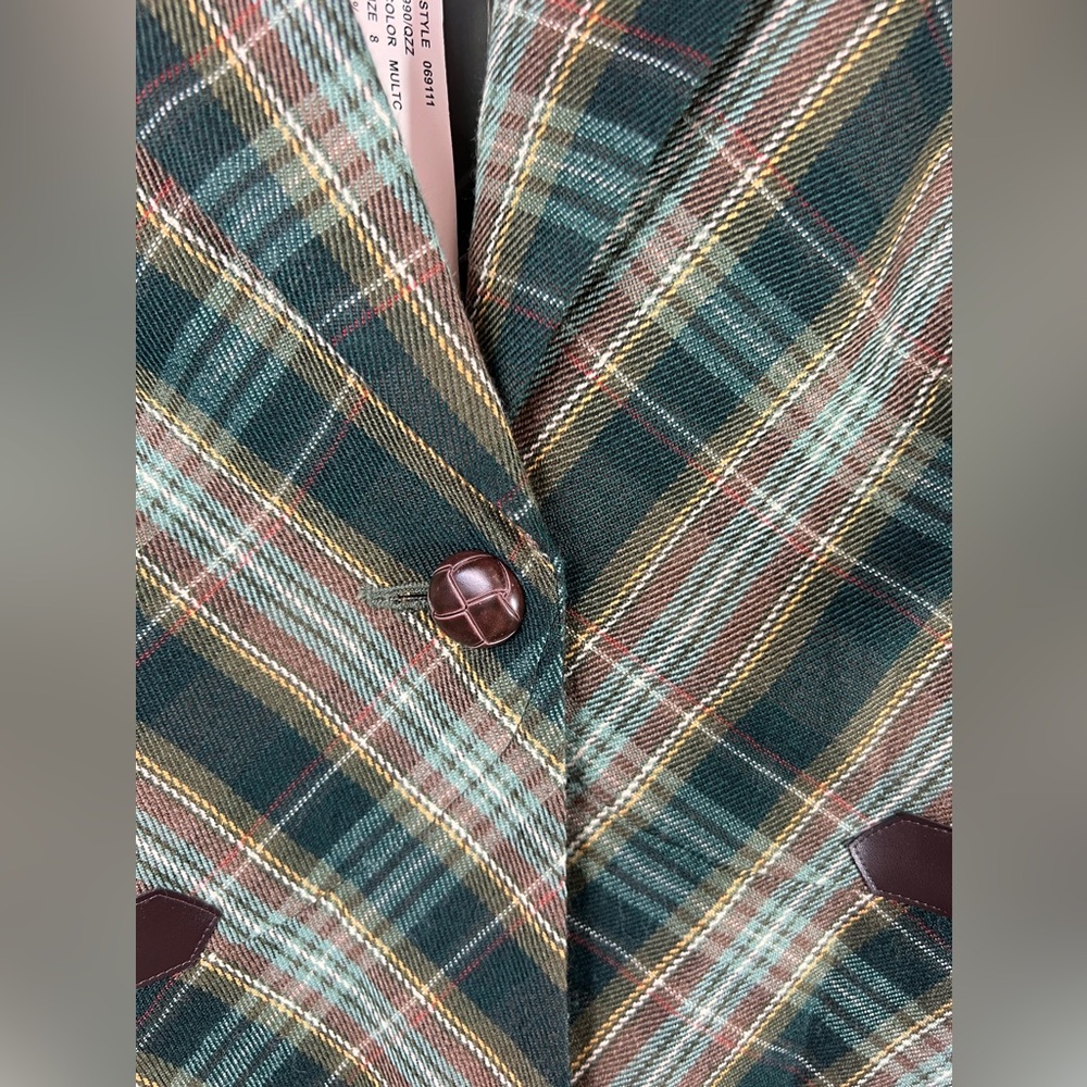 Tahari Green Plaid Blazer with Velvet Collar - Picture 13 of 13
